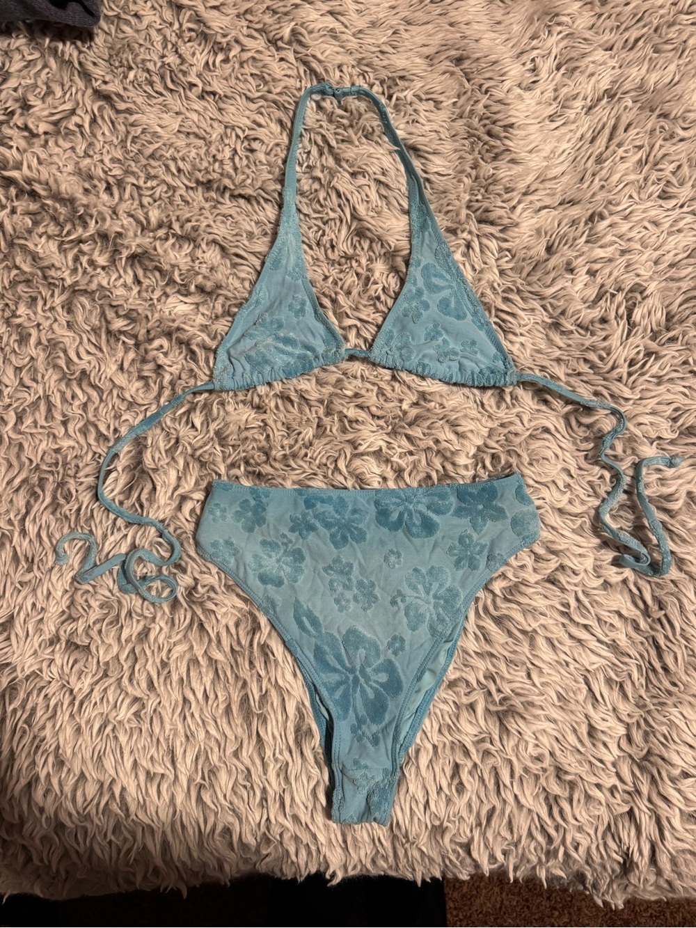 Frankie's Bikinis Light Blue Lace Triangle Bikini Bottoms